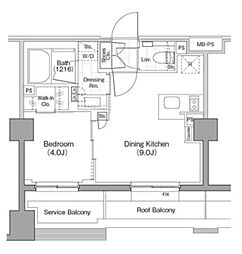 ザ・パークハビオ新宿 4階1DKの間取り