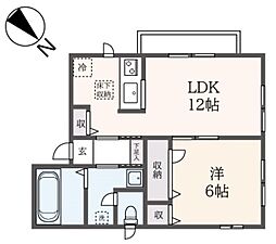 ホーク・ヒルズＡ棟 1階1LDKの間取り