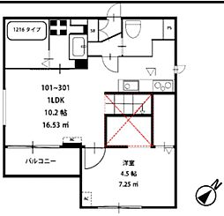 almoA 1LDKの間取図画像