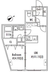 グランパセオ下北沢 2階1LDKの間取り