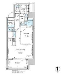 パークアクシス新御徒町East 2階1LDKの間取り