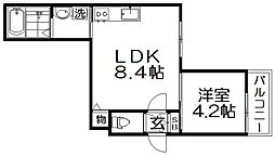 枚方市牧野本町1丁目アパート 1LDKの間取図画像