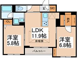 フォレスト等々力 2LDKの間取図画像