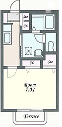 クレセントB 1Kの間取図画像