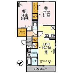 エーデルハイム3 2LDKの間取図画像