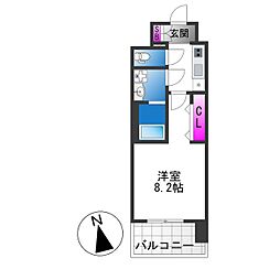 リヴェント玉造 1Kの間取図画像