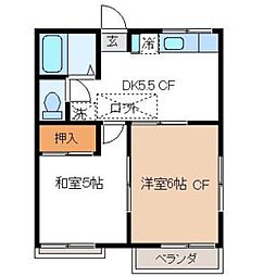 エリーハイツ 2階2DKの間取り