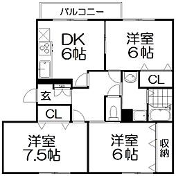 ヒルサイド幸水弐番館 3DKの間取図画像
