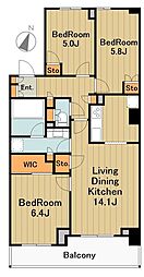 ミッドオアシスタワーズタワー棟 3LDKの間取図画像