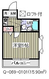 ローズアパート 1階1Kの間取り