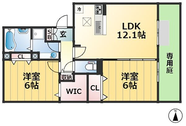 ラ・ヴェール鈴蘭 ｜兵庫県神戸市北区鈴蘭台西町５丁目(賃貸アパート2LDK・1階・58.07㎡)の写真 その2