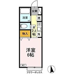 セジュール レジデンス 2階1Kの間取り