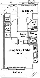 ロメック月島 2階1LDKの間取り
