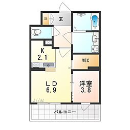 高石市高師浜4丁目マンション 1LDKの間取図画像