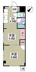 柏東ハイツ 2DKの間取図画像