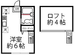 ハーミットクラブハウス栗田谷 2階ワンルームの間取り