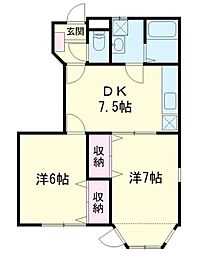 フィールドドリーム弐番館 1階2DKの間取り