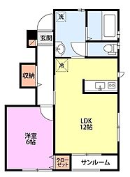 ミピアーチェB 1LDKの間取図画像