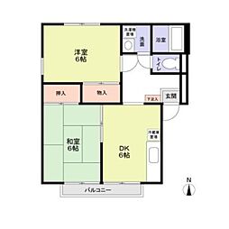 エステートピア松英1 2階2DKの間取り