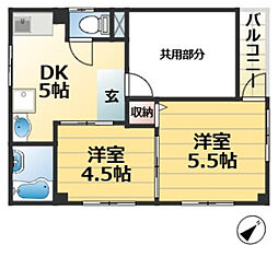 前田マンション 2階2DKの間取り