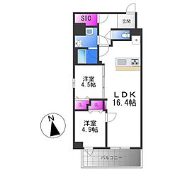 プレサンスNEO新深江リュミエル 2LDKの間取図画像