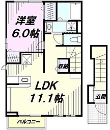 シャルム　シャトレ 2階1LDKの間取り