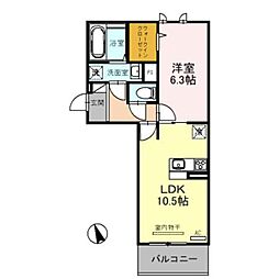グラシア内畑 1LDKの間取図画像