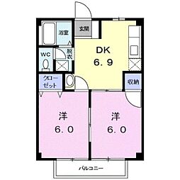 グリーンハイツ橘 2DKの間取図画像