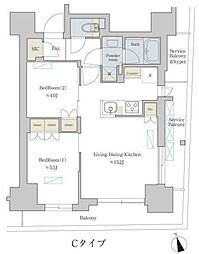Brilliaist町屋 2LDKの間取図画像