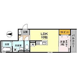 アロッジオヒカリ大手町 1LDKの間取図画像