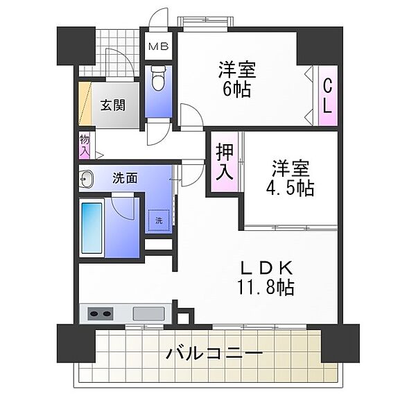 フェニックス堺東 ｜大阪府堺市堺区中安井町３丁(賃貸マンション2LDK・13階・54.40㎡)の写真 その2