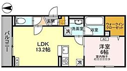 アニヴェルセル 2階1LDKの間取り