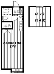 禄幸ハイム 1階ワンルームの間取り