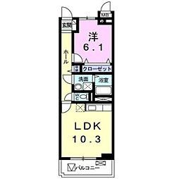 小田急多摩線 黒川駅 徒歩6分の賃貸マンション 2階1LDKの間取り