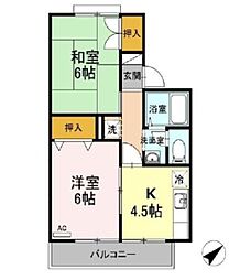 セジュール嶋田 1階2Kの間取り