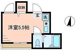イルビラージュ平和台 2階ワンルームの間取り