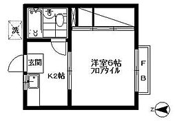 サンハイツ北嶺B 1Kの間取図画像