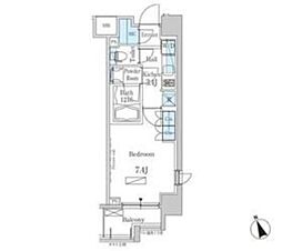 新交通ゆりかもめ 芝浦ふ頭駅 徒歩8分の賃貸マンション 8階1Kの間取り