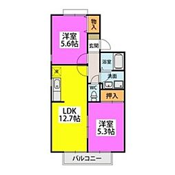 セジュール・ジェンヌA 2LDKの間取図画像
