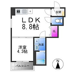 グランコスモ 2階1LDKの間取り