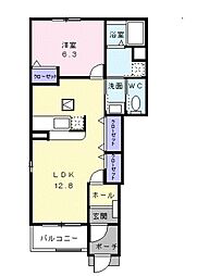 プラシード・エス 1LDKの間取図画像