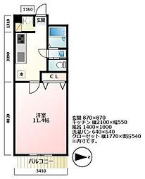 第五喜志コーポ 2階1Kの間取り
