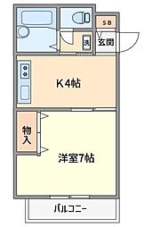 スマイルガーデン柏井 1Kの間取図画像