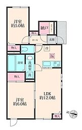 綾瀬市大上4丁目アパート 2LDKの間取図画像