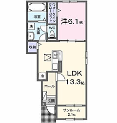 ジェルメ柏D棟 1LDKの間取図画像