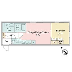 東京メトロ半蔵門線 清澄白河駅 徒歩6分の賃貸マンション 4階1LDKの間取り