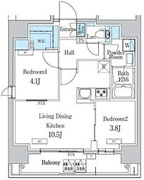 デュオフラッツ浅草蔵前 8階2LDKの間取り