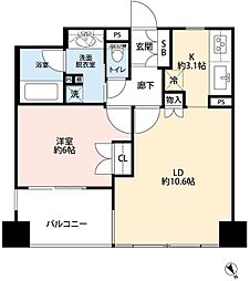 東京メトロ日比谷線 八丁堀駅 徒歩6分の賃貸マンション 11階1LDKの間取り
