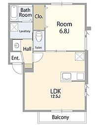Regaro前原Shiki 1階1LDKの間取り