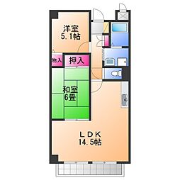 ウィズ・ユー八木 4階2LDKの間取り